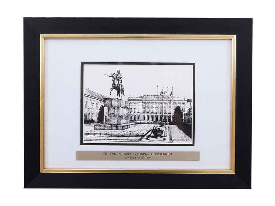 Grafika przedstawiająca Pałac Prezydencki to dar Prezydenta RP Andrzeja Dudy