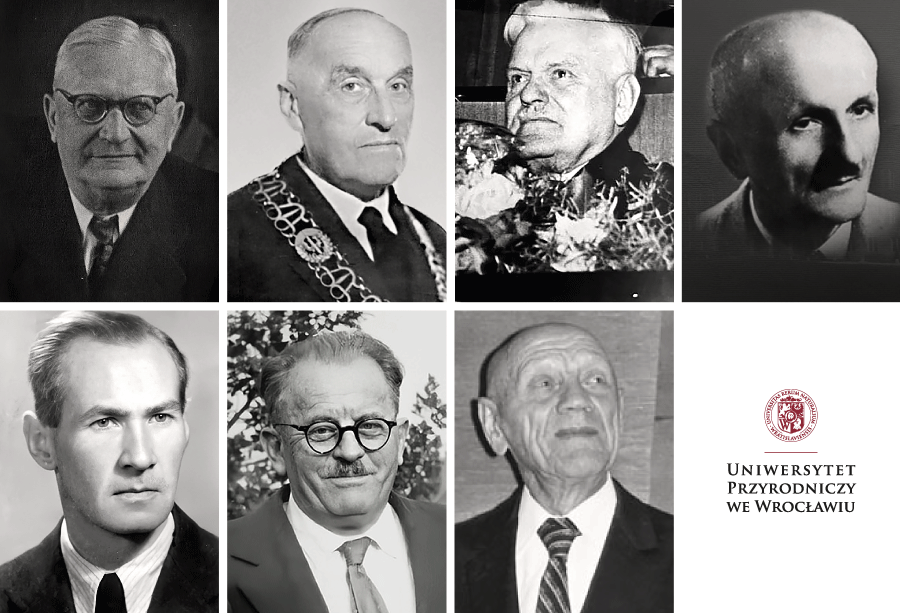 Prof. Tadeusz Konopiński, prof. Jan Olbrycht, prof. Stanisław Bac, prof. Zygmunt Golonka, prof. Aleksander Tychowski, prof. Bolesław Świętochowski i prof. Kazimierz Szczudłowski