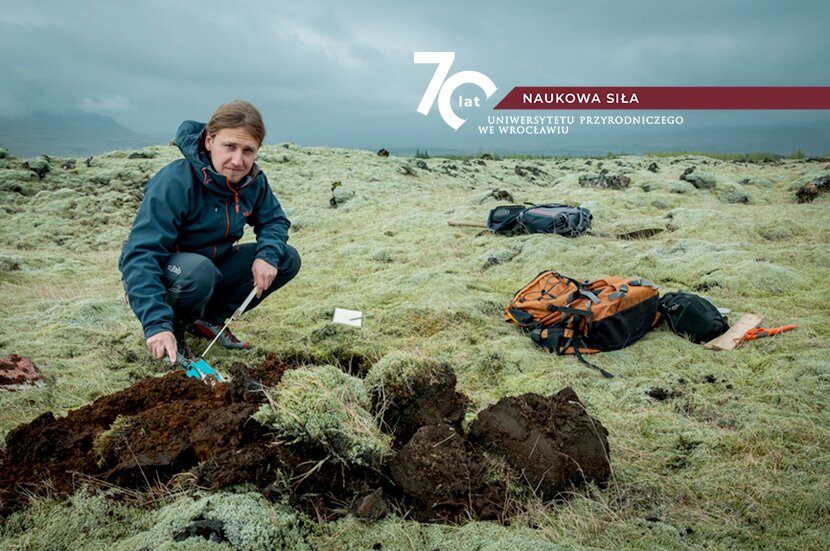 Dr Jarosław Waroszewski pobierający próbki z obszaru lawy na Islandii 
